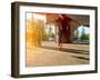 Silhouette Skateboarder Jumping in City on Skateboard under the Bridge. in the Background Two Young-Maxim Blinkov-Framed Photographic Print
