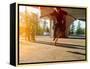 Silhouette Skateboarder Jumping in City on Skateboard under the Bridge. in the Background Two Young-Maxim Blinkov-Framed Premier Image Canvas