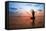 Silhouette Young Woman Practicing Yoga On The Beach At Sunset-De Visu-Framed Stretched Canvas
