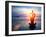 Silhouette Young Woman Practicing Yoga on the Beach at Sunset.-De Visu-Framed Photographic Print