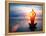 Silhouette Young Woman Practicing Yoga on the Beach at Sunset.-De Visu-Framed Premier Image Canvas