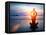Silhouette Young Woman Practicing Yoga on the Beach at Sunset.-De Visu-Framed Premier Image Canvas