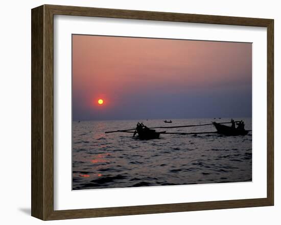 Silhouetted Boats on Lake Tanganyika, Tanzania-Kristin Mosher-Framed Photographic Print