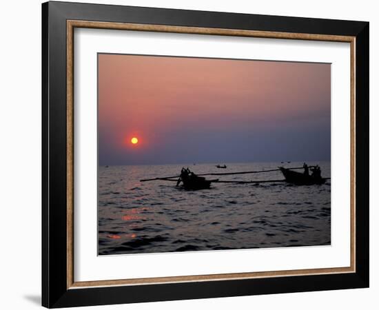 Silhouetted Boats on Lake Tanganyika, Tanzania-Kristin Mosher-Framed Photographic Print