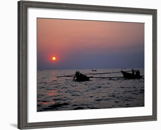 Silhouetted Boats on Lake Tanganyika, Tanzania-Kristin Mosher-Framed Photographic Print