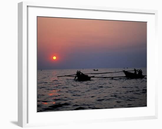 Silhouetted Boats on Lake Tanganyika, Tanzania-Kristin Mosher-Framed Photographic Print
