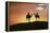 Silhouetted Camel Riders on a Sand Dune At Sunset-Tony Craddock-Framed Premier Image Canvas