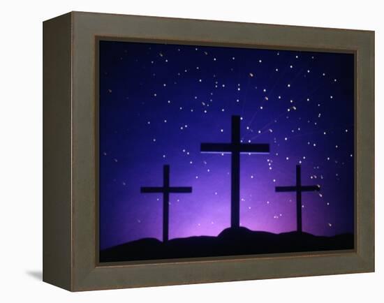 Silhouetted Crosses Against Star-Filled Sky-Chris Rogers-Framed Premier Image Canvas