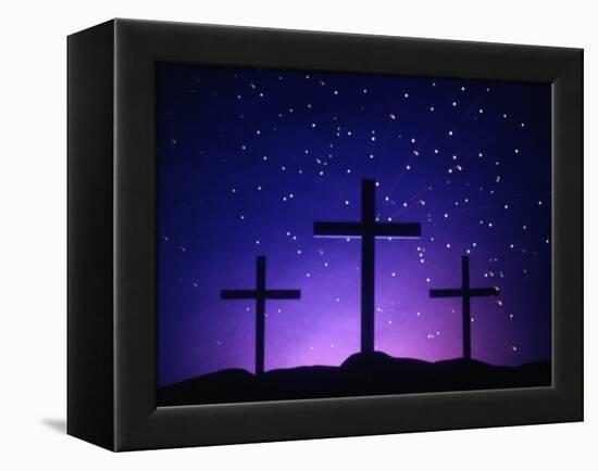 Silhouetted Crosses Against Star-Filled Sky-Chris Rogers-Framed Premier Image Canvas