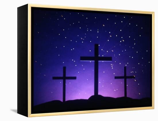 Silhouetted Crosses Against Star-Filled Sky-Chris Rogers-Framed Premier Image Canvas