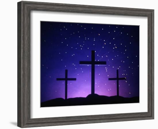 Silhouetted Crosses Against Star-Filled Sky-Chris Rogers-Framed Photographic Print