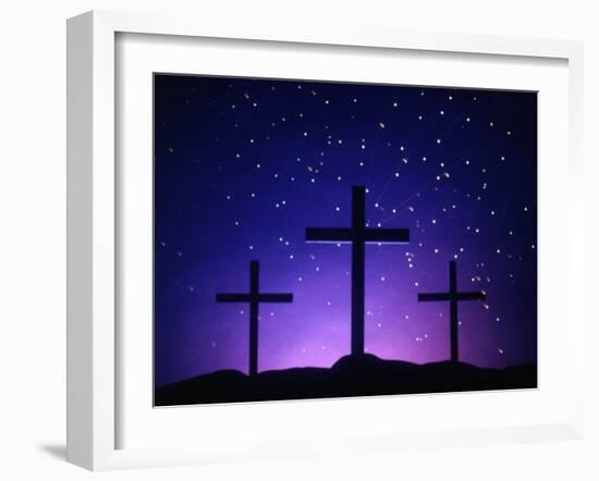 Silhouetted Crosses Against Star-Filled Sky-Chris Rogers-Framed Photographic Print