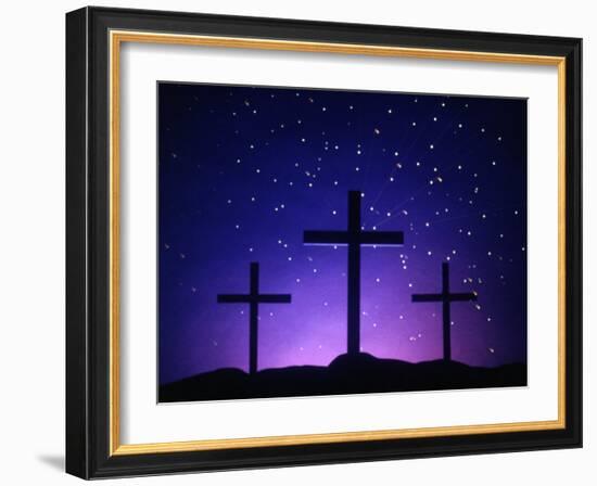 Silhouetted Crosses Against Star-Filled Sky-Chris Rogers-Framed Photographic Print