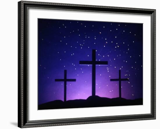 Silhouetted Crosses Against Star-Filled Sky-Chris Rogers-Framed Photographic Print