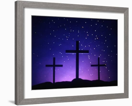 Silhouetted Crosses Against Star-Filled Sky-Chris Rogers-Framed Photographic Print