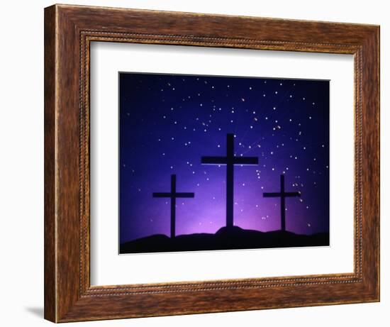 Silhouetted Crosses Against Star-Filled Sky-Chris Rogers-Framed Photographic Print