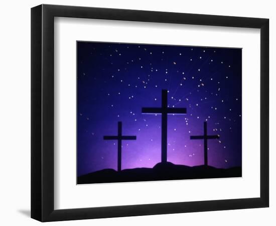 Silhouetted Crosses Against Star-Filled Sky-Chris Rogers-Framed Photographic Print