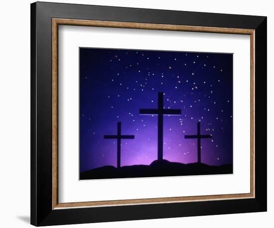 Silhouetted Crosses Against Star-Filled Sky-Chris Rogers-Framed Photographic Print