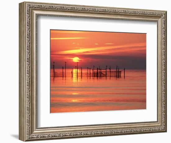 Silhouetted Fishing Net at Sunset-Lowell Georgia-Framed Photographic Print