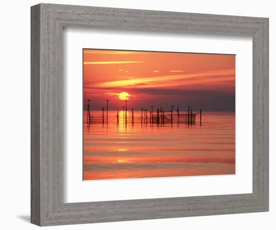 Silhouetted Fishing Net at Sunset-Lowell Georgia-Framed Photographic Print