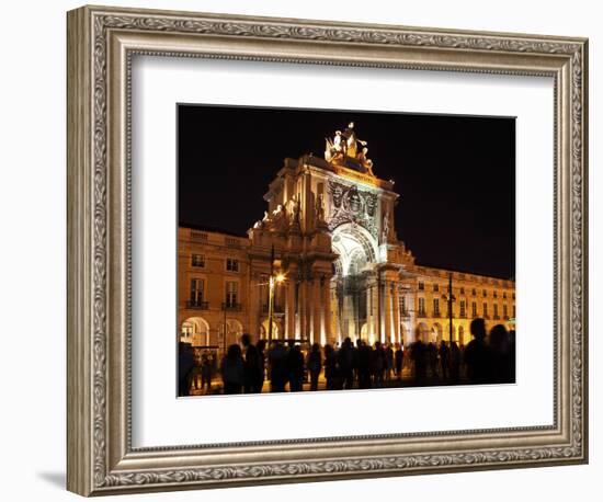 Silhouetted People on Praca Do Comercio under the Illuminated Rua Augusta Arch at Night in Central -Stuart Forster-Framed Photographic Print