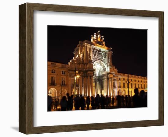 Silhouetted People on Praca Do Comercio under the Illuminated Rua Augusta Arch at Night in Central -Stuart Forster-Framed Photographic Print