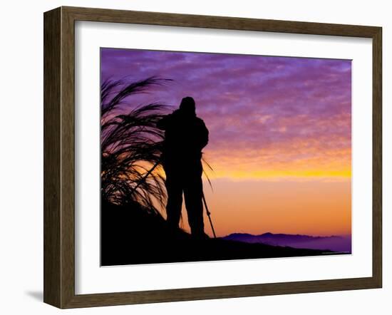Silhouetted Traveler at Sunrise, Soussevlei, Namibia-Joe Restuccia III-Framed Photographic Print