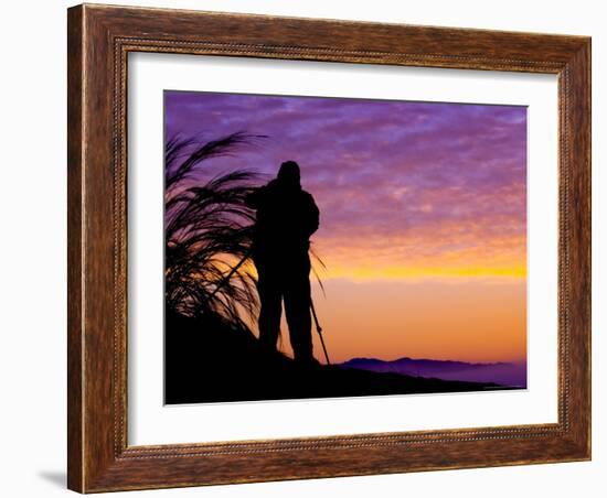 Silhouetted Traveler at Sunrise, Soussevlei, Namibia-Joe Restuccia III-Framed Photographic Print