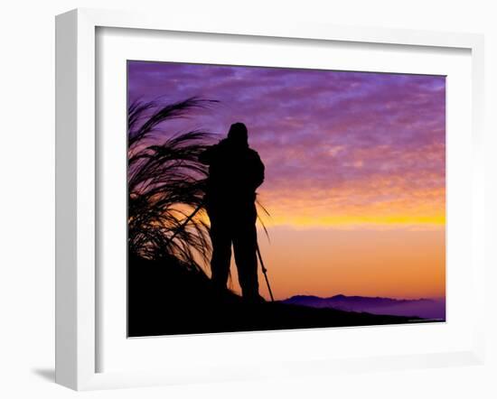 Silhouetted Traveler at Sunrise, Soussevlei, Namibia-Joe Restuccia III-Framed Photographic Print