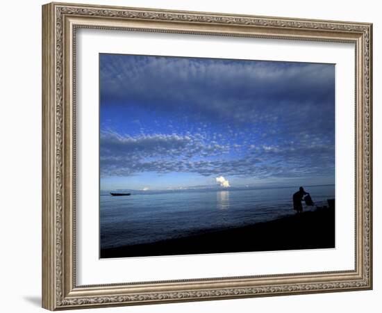 Silhouetted Woman on Lake Tanganyika, Tanzania-Kristin Mosher-Framed Photographic Print