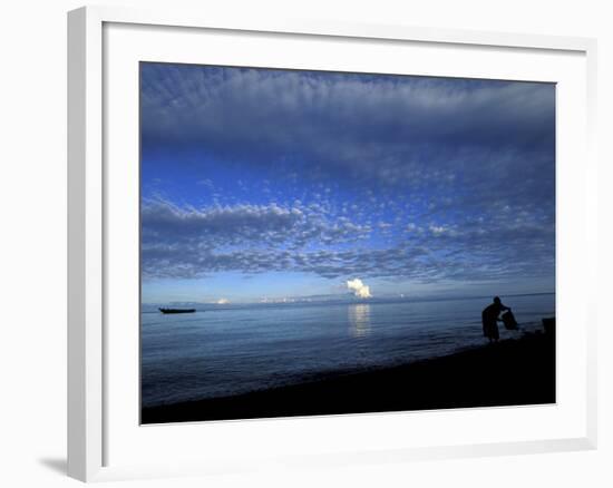 Silhouetted Woman on Lake Tanganyika, Tanzania-Kristin Mosher-Framed Photographic Print