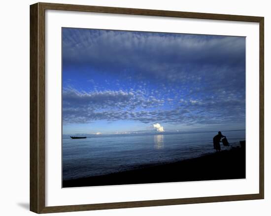 Silhouetted Woman on Lake Tanganyika, Tanzania-Kristin Mosher-Framed Photographic Print