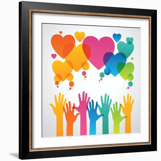 Silhouettes of Human Hands are Drawn to the Icons of Hearts. the Concept of Love between People .Th-VLADGRIN-Framed Art Print