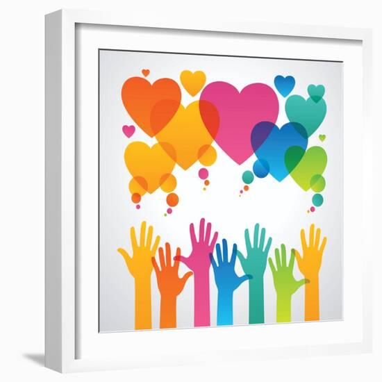 Silhouettes of Human Hands are Drawn to the Icons of Hearts. the Concept of Love between People .Th-VLADGRIN-Framed Art Print