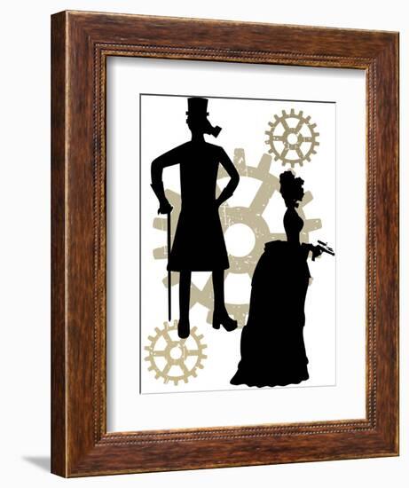 Silhouettes Of Steampunk Neo Victorians Accented By Grungy Gear-mheld-Framed Premium Giclee Print