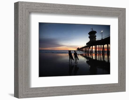 Silhouettes of surfers at Huntington Beach Pier at sunset, California, USA-Panoramic Images-Framed Photographic Print