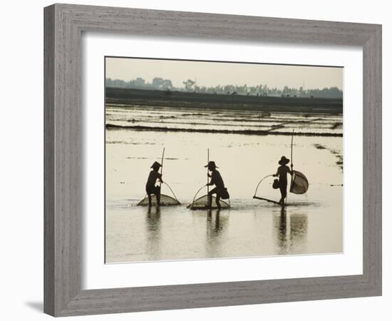 Silhouettes of Three Fishermen in Flooded Fields in Vietnam, Indochina, Southeast Asia-Jane Sweeney-Framed Photographic Print