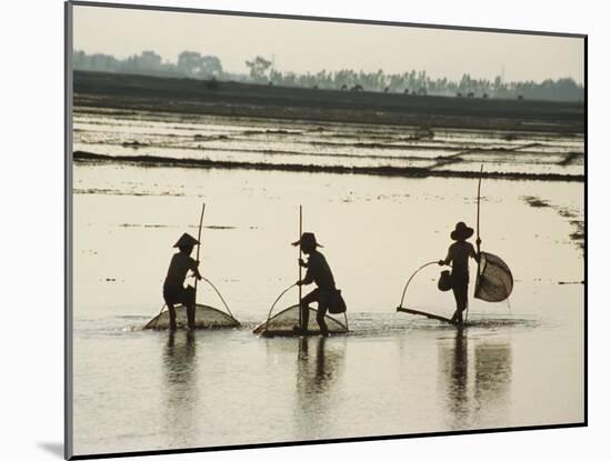 Silhouettes of Three Fishermen in Flooded Fields in Vietnam, Indochina, Southeast Asia-Jane Sweeney-Mounted Photographic Print