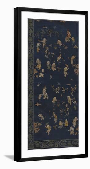 Silk Brocade, with 100 Children Design on Blue, Left-Oriental School -Framed Premium Giclee Print