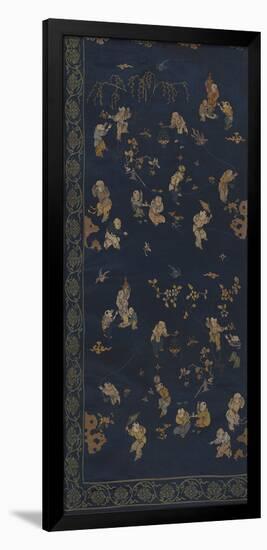 Silk Brocade, with 100 Children Design on Blue, Left-Oriental School -Framed Premium Giclee Print