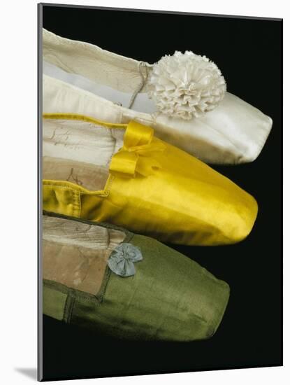 Silk Satin Shoes in Yellow, Green and White, c.1820-30-null-Mounted Giclee Print