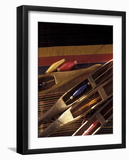 Silk Threads with Colorful Fabric on Loom, Luang Prabang, Laos-Keren Su-Framed Photographic Print