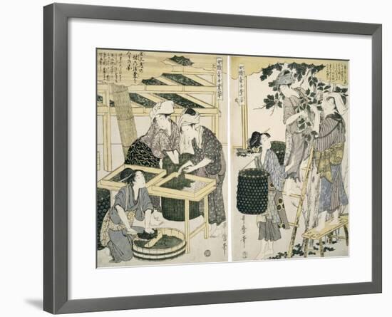 Silk-Worm Culture by Women-Kitagawa Utamaro-Framed Giclee Print