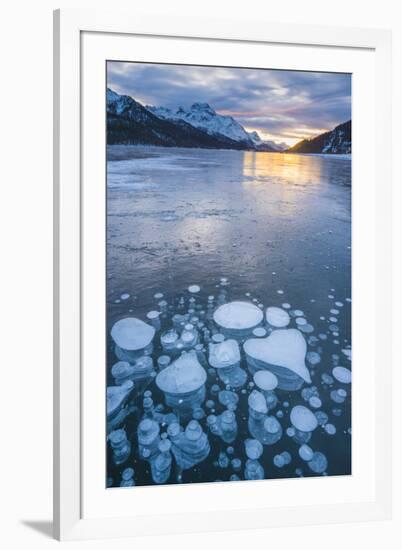 Silvaplana, Engadine valley, Switzerland. Frozen bubbles in the Lake Silvaplana (Silvaplanersee) on-Marco Bottigelli-Framed Photographic Print