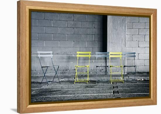 Silver and Yellow Chairs-null-Framed Stretched Canvas