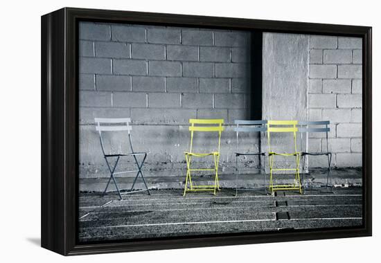 Silver and Yellow Chairs-null-Framed Stretched Canvas