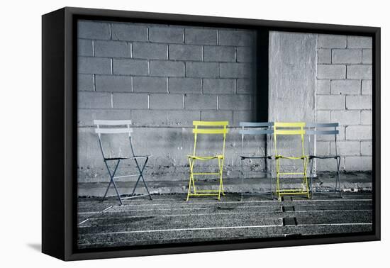 Silver and Yellow Chairs-null-Framed Stretched Canvas