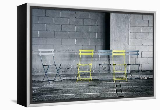 Silver and Yellow Chairs-null-Framed Stretched Canvas