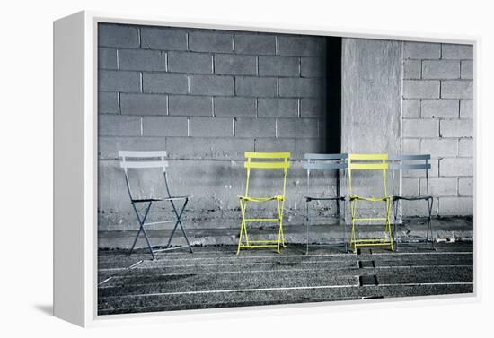 Silver and Yellow Chairs-null-Framed Stretched Canvas