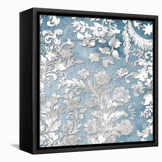 Silver Blue Floral Stamp-Jace Grey-Framed Stretched Canvas